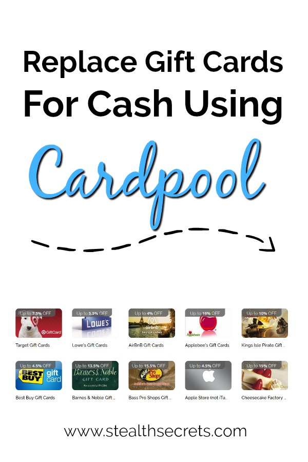 Swap Your Gift Cards For Cash Using CardPool. Cardpool is a gift card exchange website where you can sell the gift cards you have for cash or buy gift cards at a discount. It launched in 2009 and it became one of the best websites to buy and sell gift cards. The website is a safe and secure way for you to either buy or sell a gift card. They accept cards from a wide range of retail stores, allowing you to sell almost any gift card that you have.